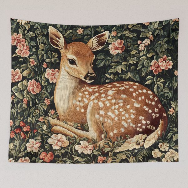 Item preview, Enchanted Woodland: Verdure Tapestry with Fawn and Blossoms designed and sold by Octavia Soldani.