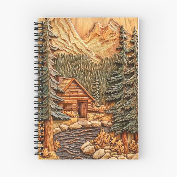 Item preview, Rustic Cabin Retreat with Mountain View Woodcut Art designed and sold by MargaretWiktor.