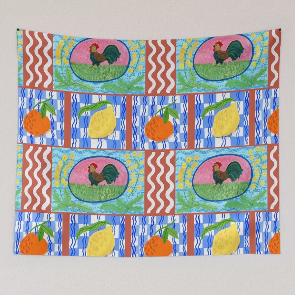 Item preview, Rooster and Citrus Sea Pattern by Jemma Jamie Skidmore | Farmhouse Fresh Design designed and sold by Jemma Jamie Skidmore.