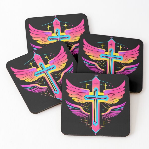 Item preview, Cool Surrealist Cross with Wings | Vibrant Synthwave Religious Iconography | Divine Symbolism Design D1 designed and sold by pixelandcrafted.