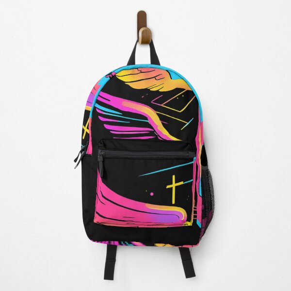 Item preview, Cool Surrealist Cross with Wings | Vibrant Synthwave Religious Iconography | Divine Symbolism Design D1 designed and sold by pixelandcrafted.