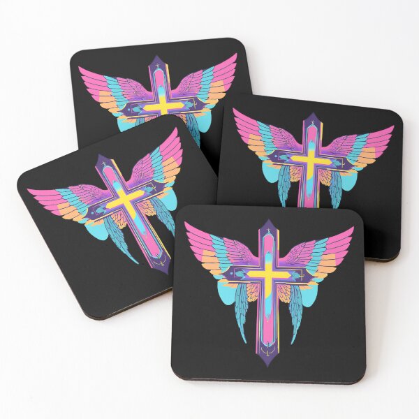 Item preview, Cool Surrealist Cross with Wings | Vibrant Synthwave Religious Iconography | Divine Symbolism Design D2 designed and sold by pixelandcrafted.