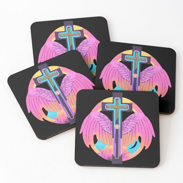 Item preview, Cool Surrealist Cross with Wings | Vibrant Synthwave Religious Iconography | Divine Symbolism Design D5 designed and sold by pixelandcrafted.