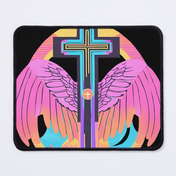 Item preview, Cool Surrealist Cross with Wings | Vibrant Synthwave Religious Iconography | Divine Symbolism Design D5 designed and sold by pixelandcrafted.