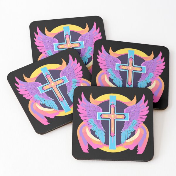 Item preview, Cool Surrealist Cross with Wings | Vibrant Synthwave Religious Iconography | Divine Symbolism Design D6 designed and sold by pixelandcrafted.
