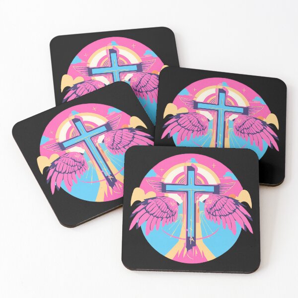 Item preview, Cool Surrealist Cross with Wings | Vibrant Synthwave Religious Iconography | Divine Symbolism Design D7 designed and sold by pixelandcrafted.