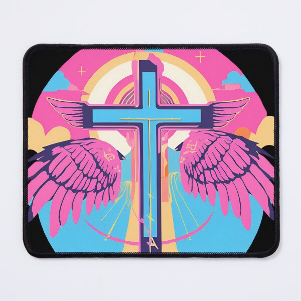Item preview, Cool Surrealist Cross with Wings | Vibrant Synthwave Religious Iconography | Divine Symbolism Design D7 designed and sold by pixelandcrafted.