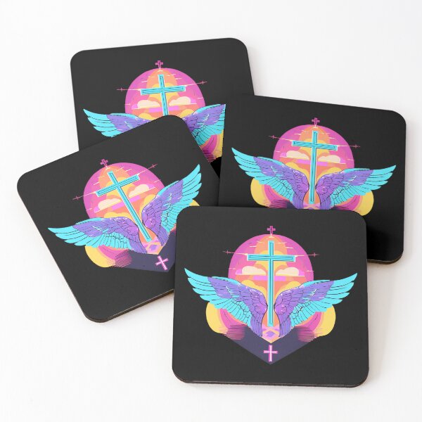 Item preview, Cool Surrealist Cross with Wings | Vibrant Synthwave Religious Iconography | Divine Symbolism Design D8 designed and sold by pixelandcrafted.