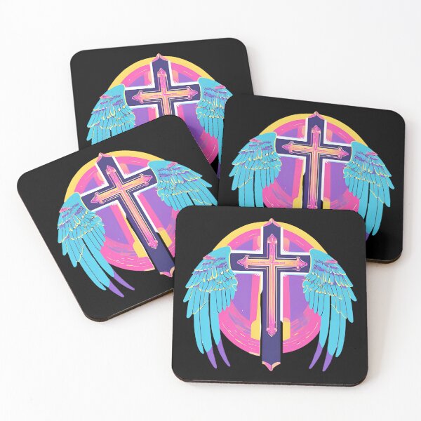 Item preview, Cool Surrealist Cross with Wings | Vibrant Synthwave Religious Iconography | Divine Symbolism Design D9 designed and sold by pixelandcrafted.