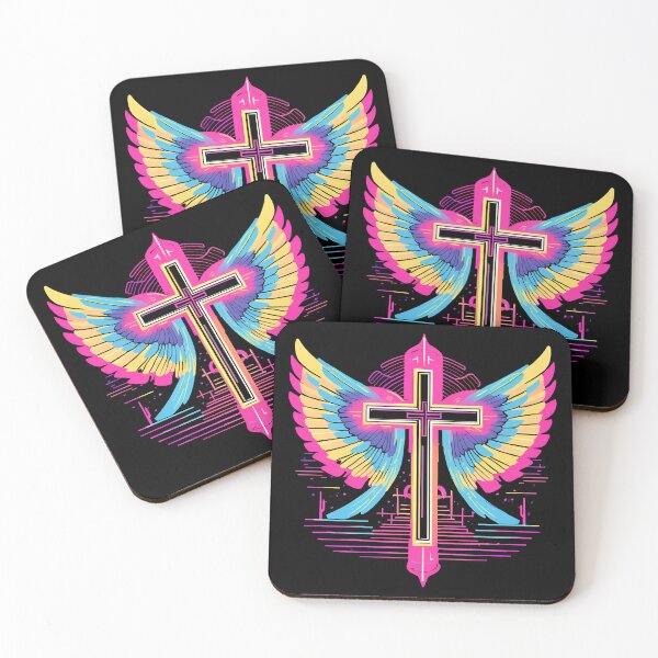 Item preview, Cool Surrealist Cross with Wings | Vibrant Synthwave Religious Iconography | Divine Symbolism Design D10 designed and sold by pixelandcrafted.
