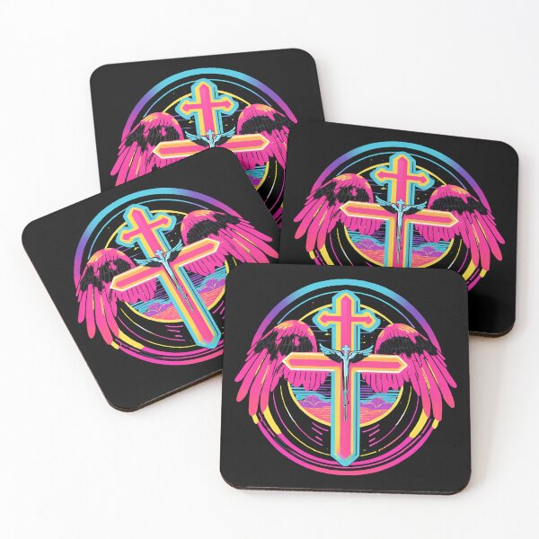 Item preview, Cool Surrealist Cross with Wings | Vibrant Synthwave Religious Iconography | Divine Symbolism Design D11 designed and sold by pixelandcrafted.