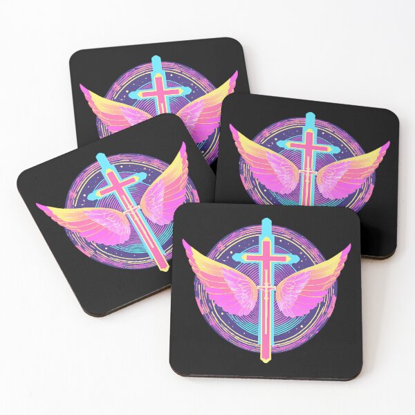 Item preview, Cool Surrealist Cross with Wings | Vibrant Synthwave Religious Iconography | Divine Symbolism Design D12 designed and sold by pixelandcrafted.
