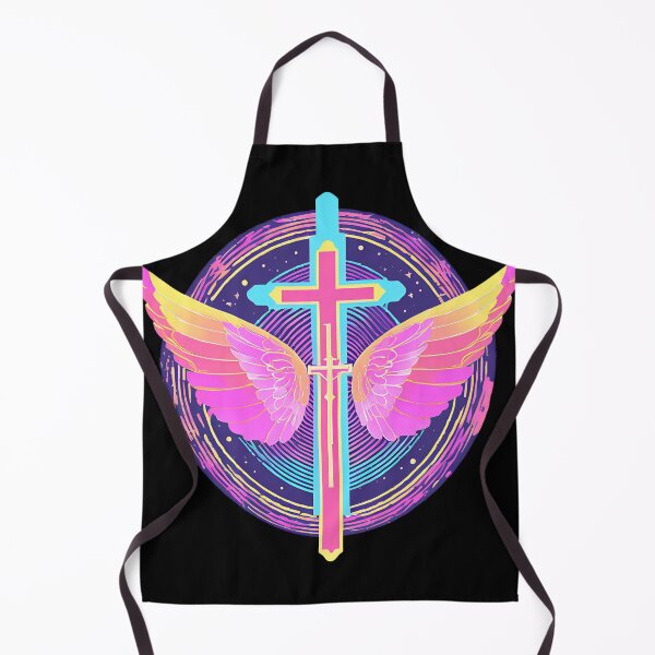 Item preview, Cool Surrealist Cross with Wings | Vibrant Synthwave Religious Iconography | Divine Symbolism Design D12 designed and sold by pixelandcrafted.