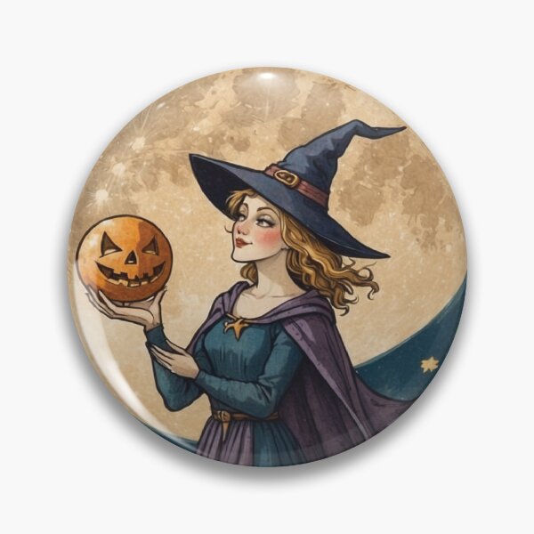 Artikelvorschau, Zauberhafte Hexe mit Kürbis unter Vollmond Halloween Art entworfen und verkauft von ArtifySpace.