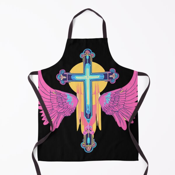 Item preview, Cool Surrealist Cross with Wings | Vibrant Synthwave Religious Iconography | Divine Symbolism Design D14 designed and sold by pixelandcrafted.