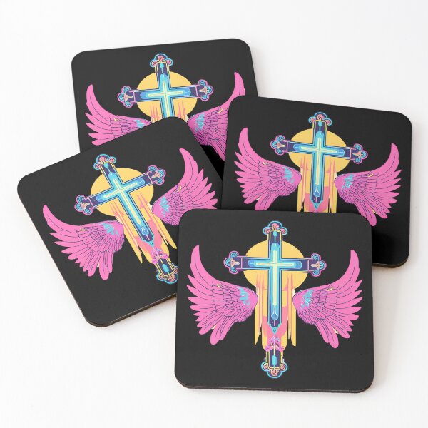 Item preview, Cool Surrealist Cross with Wings | Vibrant Synthwave Religious Iconography | Divine Symbolism Design D14 designed and sold by pixelandcrafted.