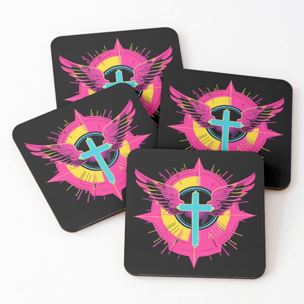 Item preview, Cool Surrealist Cross with Wings | Vibrant Synthwave Religious Iconography | Divine Symbolism Design D15 designed and sold by pixelandcrafted.