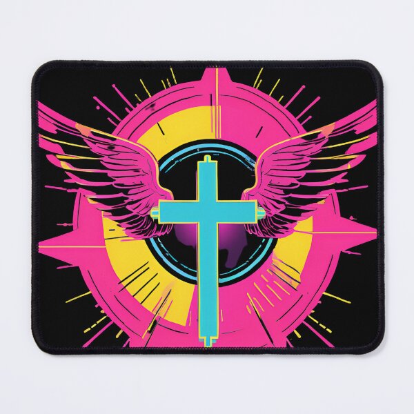 Item preview, Cool Surrealist Cross with Wings | Vibrant Synthwave Religious Iconography | Divine Symbolism Design D15 designed and sold by pixelandcrafted.