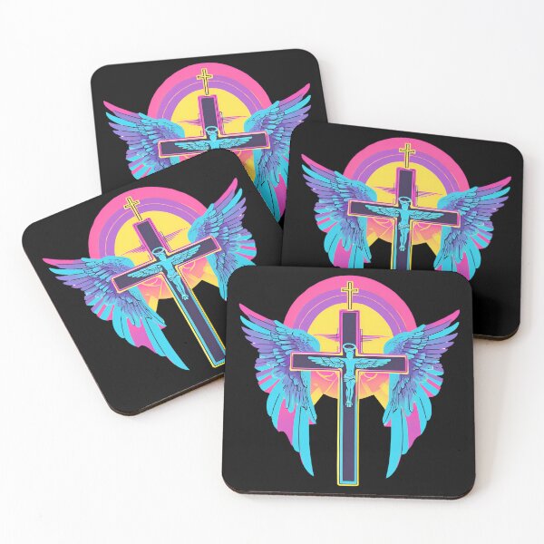 Item preview, Cool Surrealist Cross with Wings | Vibrant Synthwave Religious Iconography | Divine Symbolism Design D16 designed and sold by pixelandcrafted.