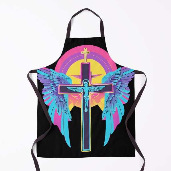 Item preview, Cool Surrealist Cross with Wings | Vibrant Synthwave Religious Iconography | Divine Symbolism Design D16 designed and sold by pixelandcrafted.