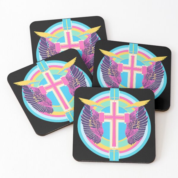 Item preview, Cool Surrealist Cross with Wings | Vibrant Synthwave Religious Iconography | Divine Symbolism Design D18 designed and sold by pixelandcrafted.