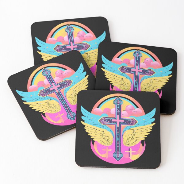 Item preview, Cool Surrealist Cross with Wings | Vibrant Synthwave Religious Iconography | Divine Symbolism Design D19 designed and sold by pixelandcrafted.