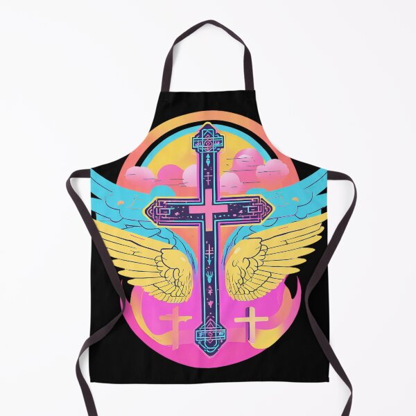 Item preview, Cool Surrealist Cross with Wings | Vibrant Synthwave Religious Iconography | Divine Symbolism Design D19 designed and sold by pixelandcrafted.