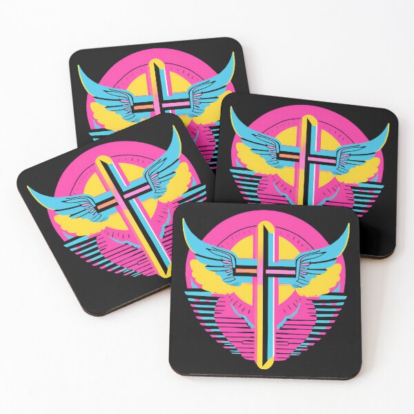 Item preview, Cool Surrealist Cross with Wings | Vibrant Synthwave Religious Iconography | Divine Symbolism Design D20 designed and sold by pixelandcrafted.