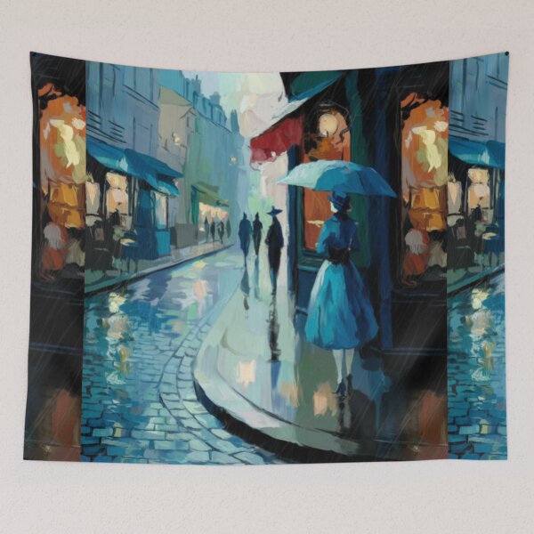 Item preview, Evening Stroll in Paris – Rainy Night with Umbrella. Art By Carraann  designed and sold by CARRAANN.