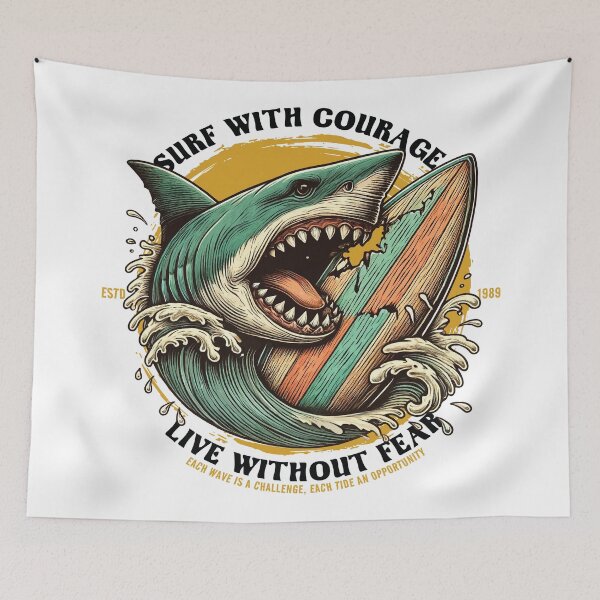 Item preview, Bold Retro Surfing Vintage Shark Surfboard for Ocean Lovers designed and sold by DrawHandArt.