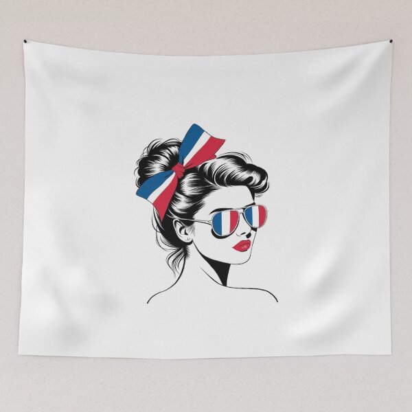 Item preview, French Flag Bun & Aviator Sunglasses T-Shirt: Chic Woman Illustration designed and sold by masteryStore.