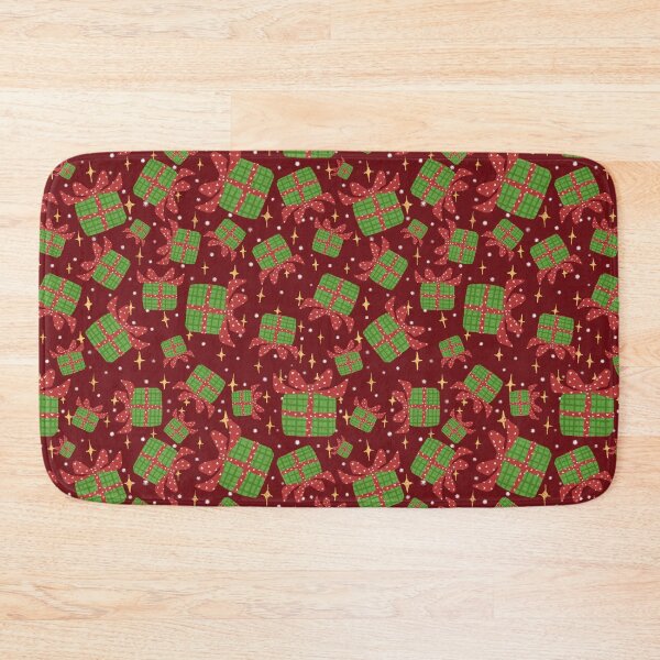 Item preview, Green gift boxes with seamless pattern There is a red and white polka dot bow on a dark red background. designed and sold by Nitthawan.