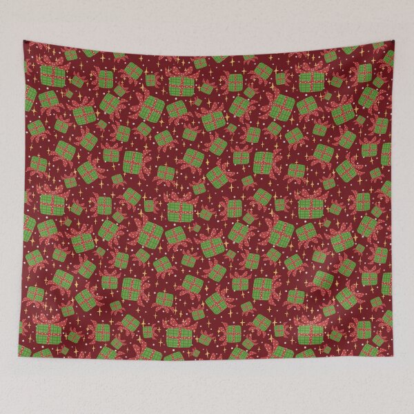 Item preview, Green gift boxes with seamless pattern There is a red and white polka dot bow on a dark red background. designed and sold by Nitthawan.