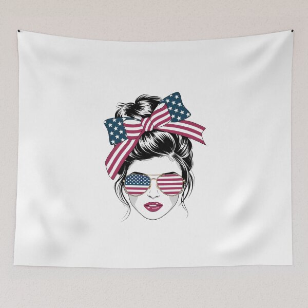 Item preview, USA Flag Bun & Aviator Sunglasses T-Shirt: Chic Woman Illustration designed and sold by masteryStore.