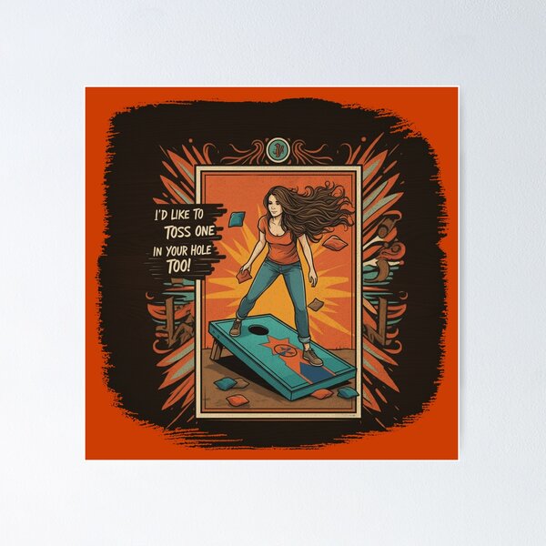 Item preview, Woman Playing Cornhole "In Your Hole TOO!" - Rust designed and sold by JLEmporium.