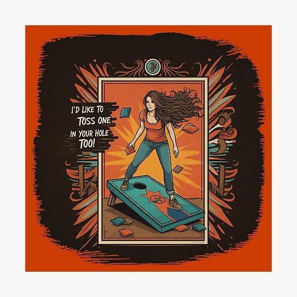 Item preview, Woman Playing Cornhole "In Your Hole TOO!" - Rust designed and sold by JLEmporium.