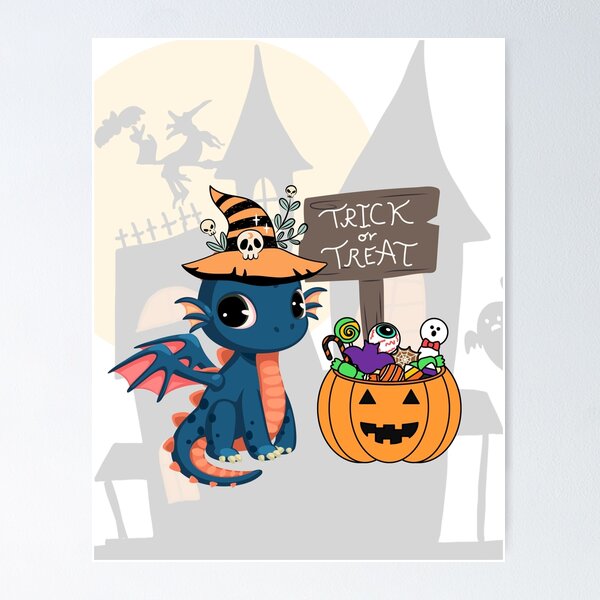 Trick or Treat, Cute Halloween Dragon Poster