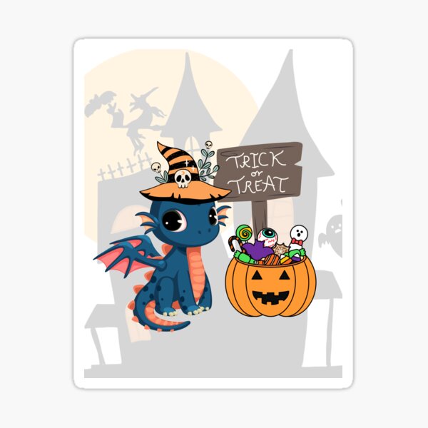 Trick or Treat, Cute Halloween Dragon Sticker