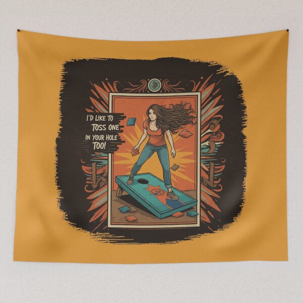 Item preview, Woman Playing Cornhole "In Your Hole TOO!" -  Bronze Yellow designed and sold by JLEmporium.