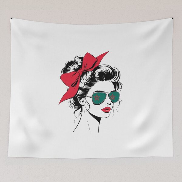 Item preview, Morocco Flag Bun , Aviator Sunglasses T-Shirt ,Chic Woman Illustration designed and sold by masteryStore.