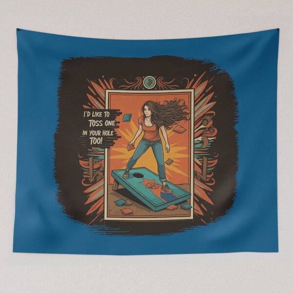 Item preview, Woman Playing Cornhole "In Your Hole TOO!" - Dark Blue designed and sold by JLEmporium.