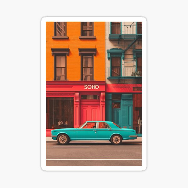 Artikel-Vorschau von Lebendige Soho Straßenszene mit Oldtimer, designt und verkauft von Retro Travel Design.