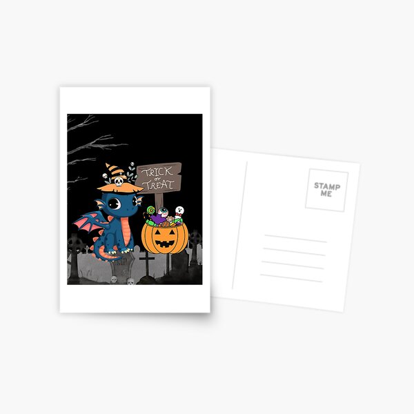 Trick or Treat, Tombstone Halloween Dragon Postcard