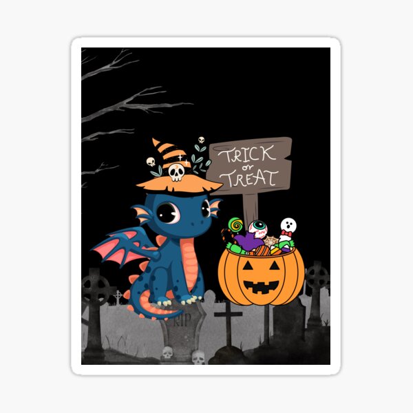 Trick or Treat, Tombstone Halloween Dragon Sticker
