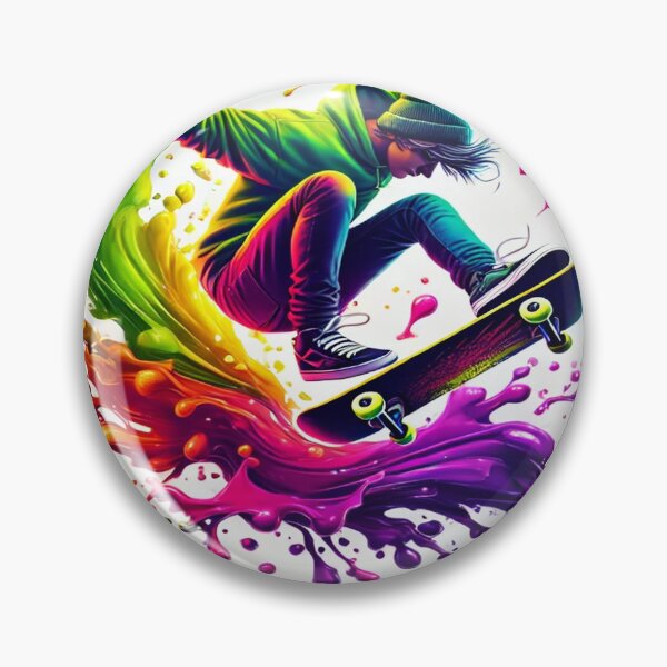 Artikelvorschau, Skateboarder in der Luft mit bunten Spritzern entworfen und verkauft von Genady.