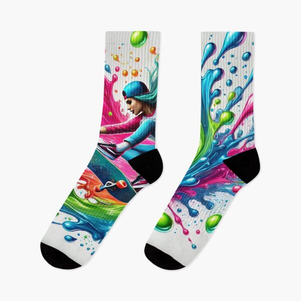 Aperçu de l'œuvre Skateuse avec des éclaboussures colorées créée et vendue par Genady.