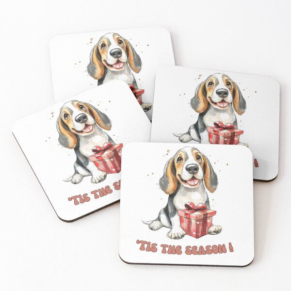 Item preview, Basset Hound dog holding Christmas present designed and sold by M1234s.
