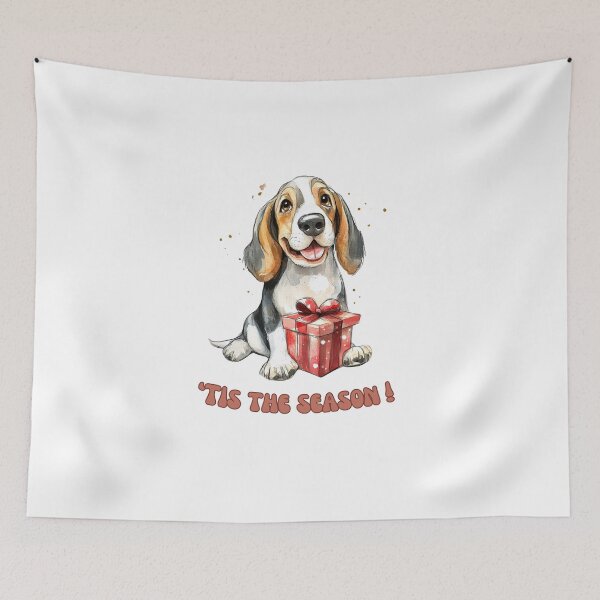 Item preview, Basset Hound dog holding Christmas present designed and sold by M1234s.
