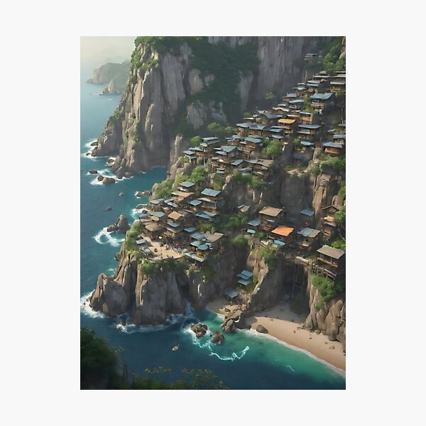 Item preview, Steep Sea Cliffs of a Coastal Village designed and sold by rajasekhark.