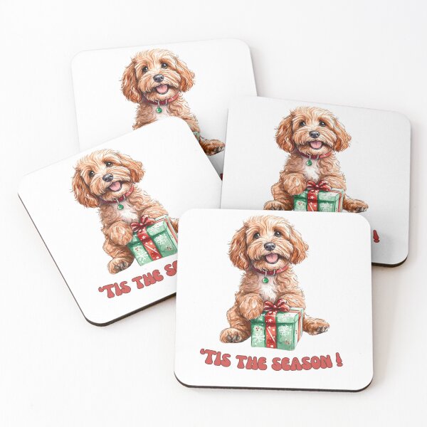 Item preview, Cavapoo dog holding Christmas present designed and sold by M1234s.